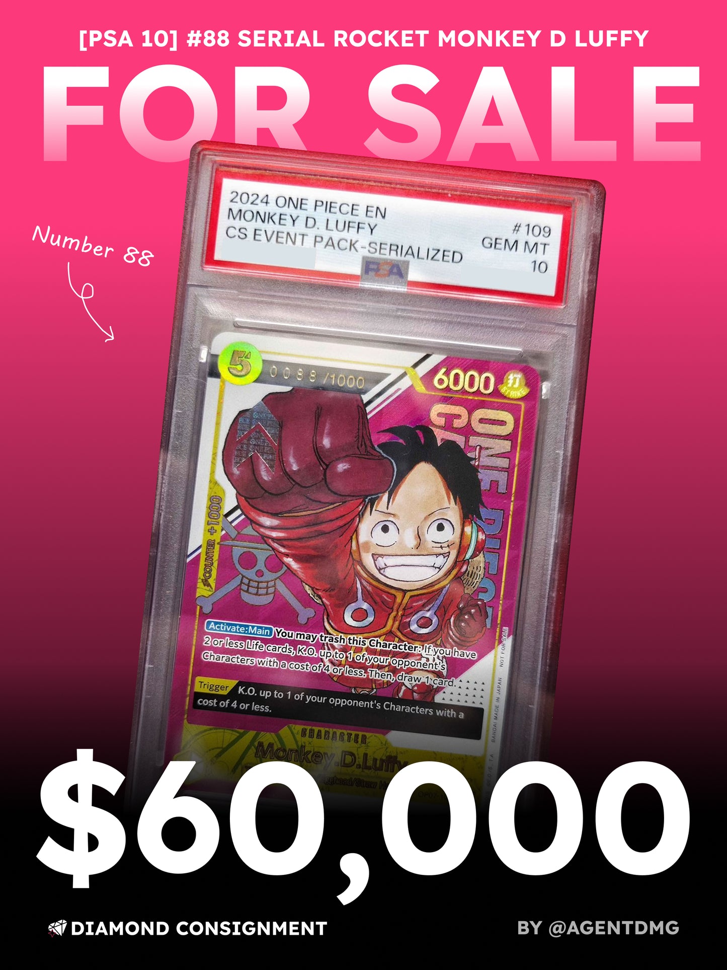 [PSA 10] #88 Serial Rocket Monkey D Luffy - $60,000